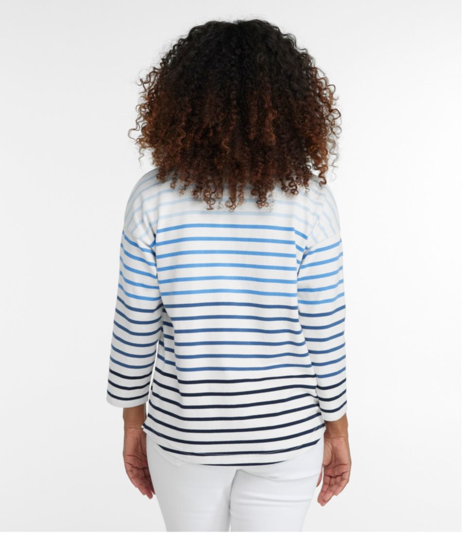L.L.Bean | Women's Heritage Mariner Top, Splitneck Polo Three-Quarter-Sleeve Stripe
