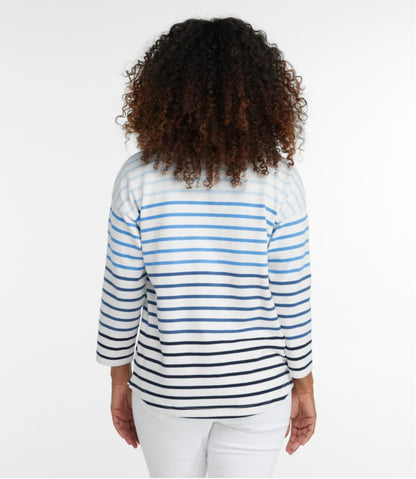 L.L.Bean | Women's Heritage Mariner Top, Splitneck Polo Three-Quarter-Sleeve Stripe