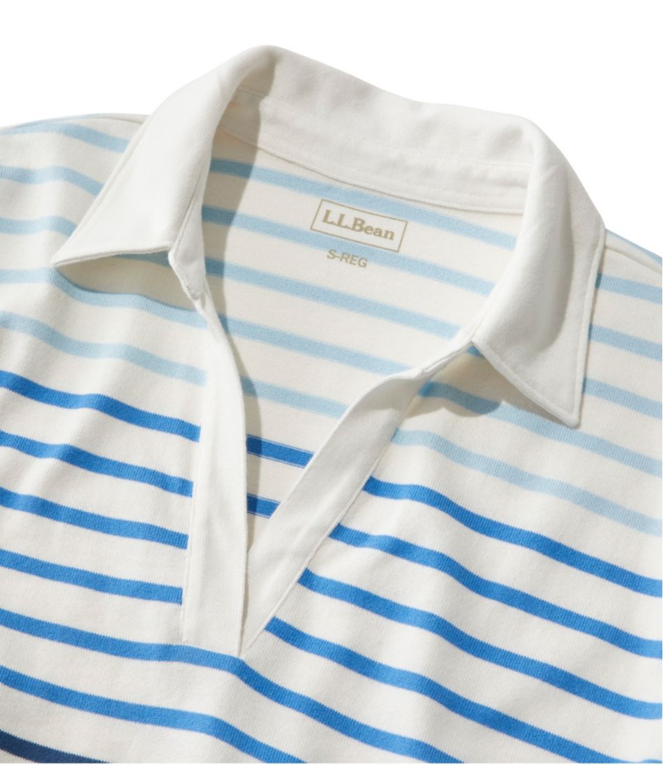 L.L.Bean | Women's Heritage Mariner Top, Splitneck Polo Three-Quarter-Sleeve Stripe
