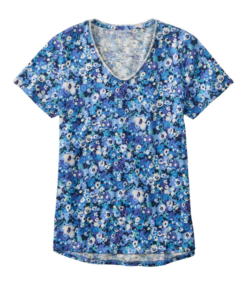 L.L.Bean | Women's Organic Cotton Tee, V-Neck Short-Sleeve Print