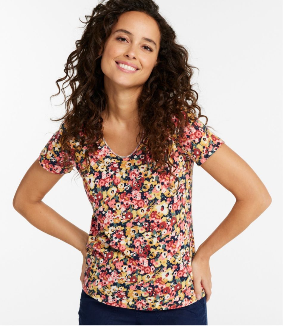 L.L.Bean | Women's Organic Cotton Tee, V-Neck Short-Sleeve Print