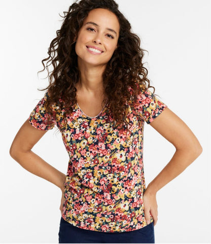 L.L.Bean | Women's Organic Cotton Tee, V-Neck Short-Sleeve Print