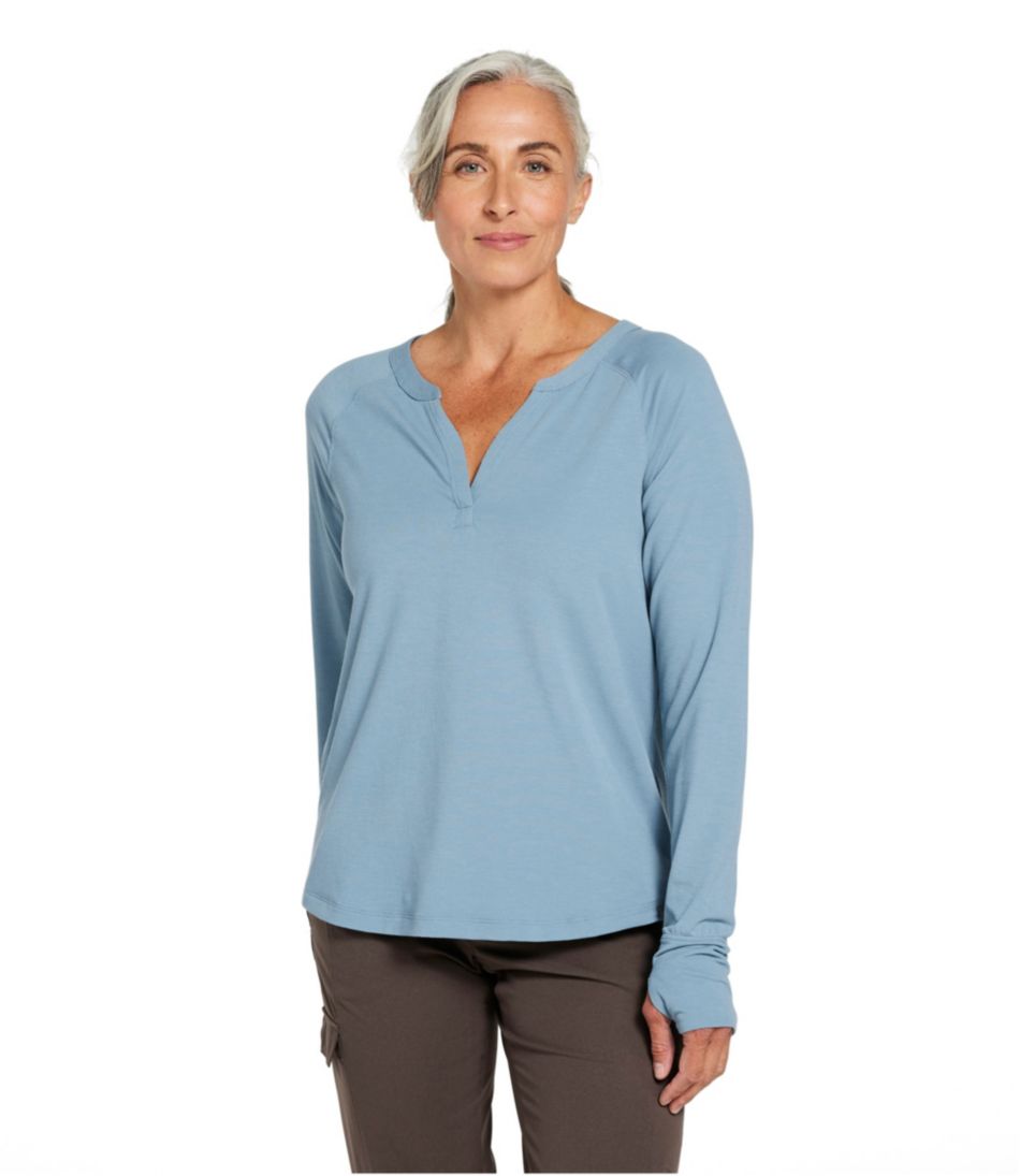 L.L.Bean | Women's Ribbed Performance Tee, Long-Sleeve Splitneck