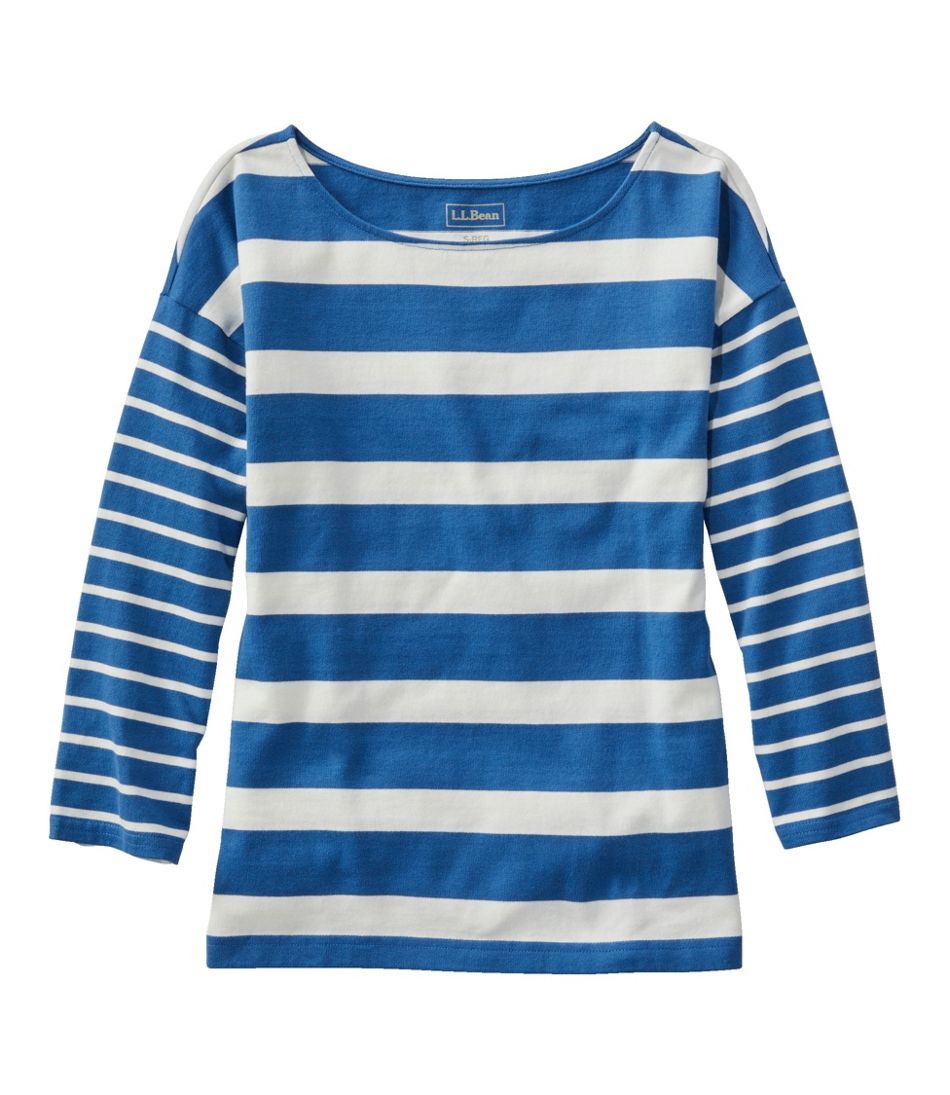L.L.Bean | Women's Heritage Mariner Top, Boatneck Three-Quarter-Sleeve Blocked Stripe