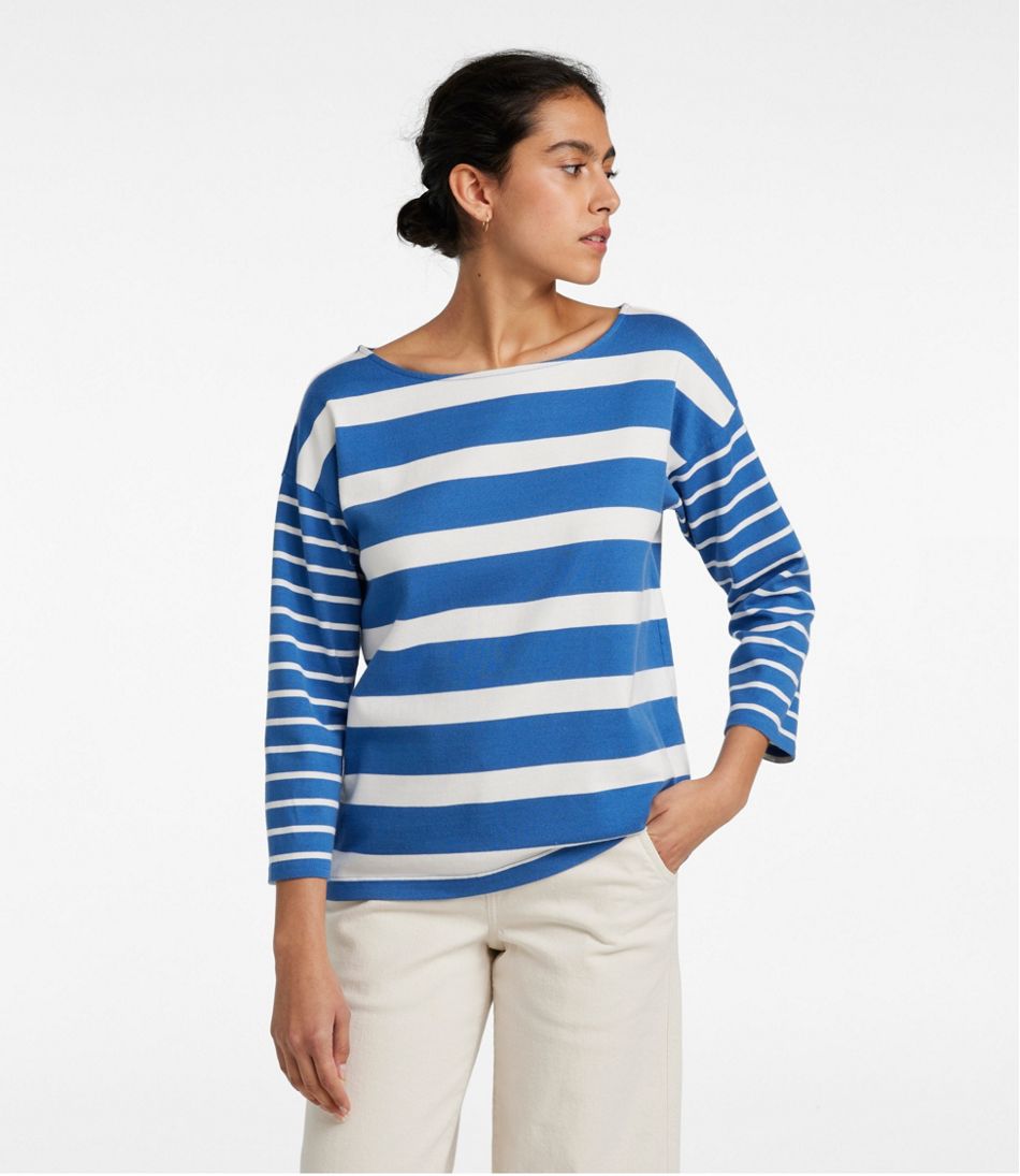 L.L.Bean | Women's Heritage Mariner Top, Boatneck Three-Quarter-Sleeve Blocked Stripe