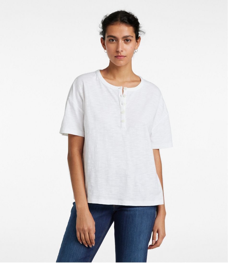 L.L.Bean | Women's Signature Slub Tee, Short-Sleeve Henley