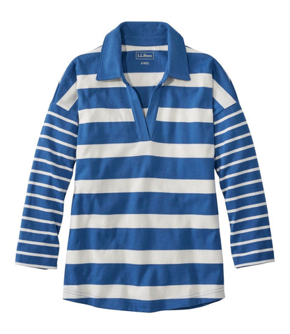 L.L.Bean | Women's Heritage Mariner Top, Splitneck Polo Three-Quarter-Sleeve, Block Stripe