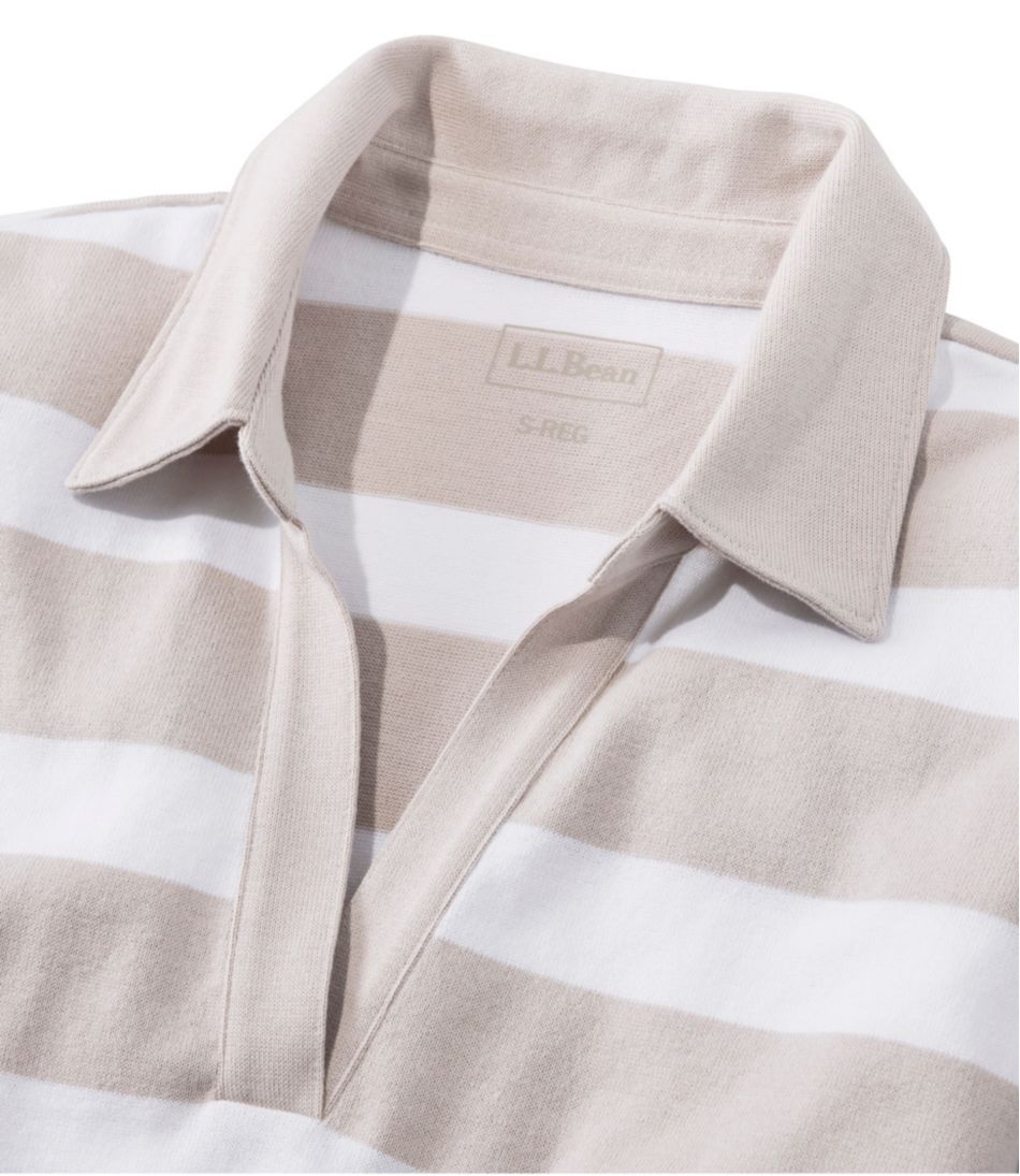 L.L.Bean | Women's Heritage Mariner Top, Splitneck Polo Three-Quarter-Sleeve, Block Stripe