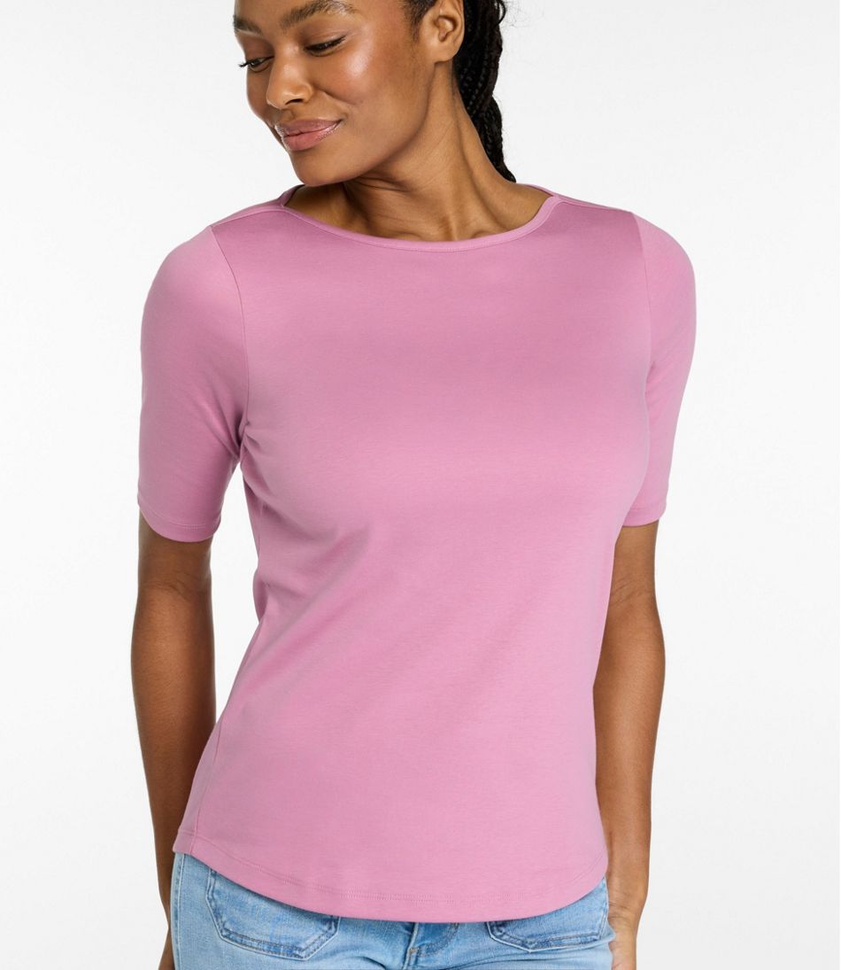 L.L.Bean | Women's Pima Cotton Tee, Elbow-Sleeve Boatneck