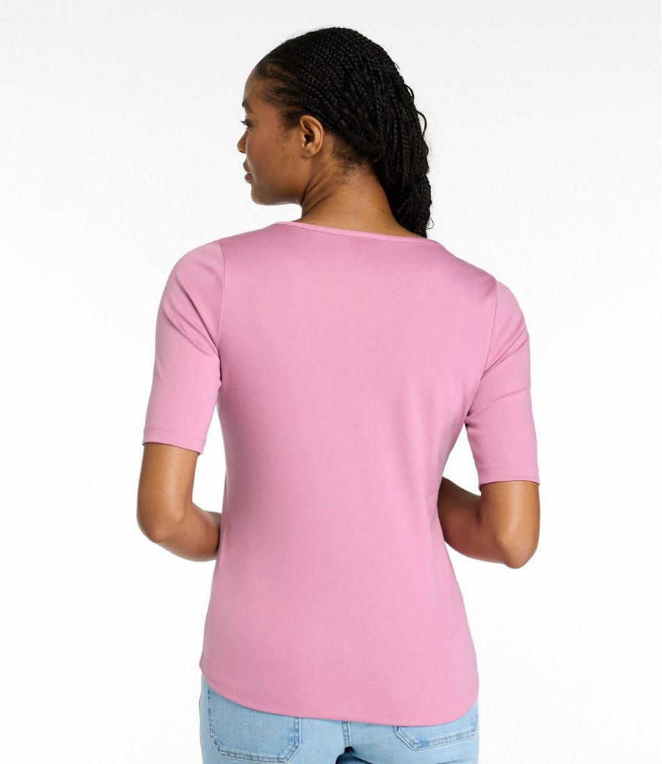 L.L.Bean | Women's Pima Cotton Tee, Elbow-Sleeve Boatneck