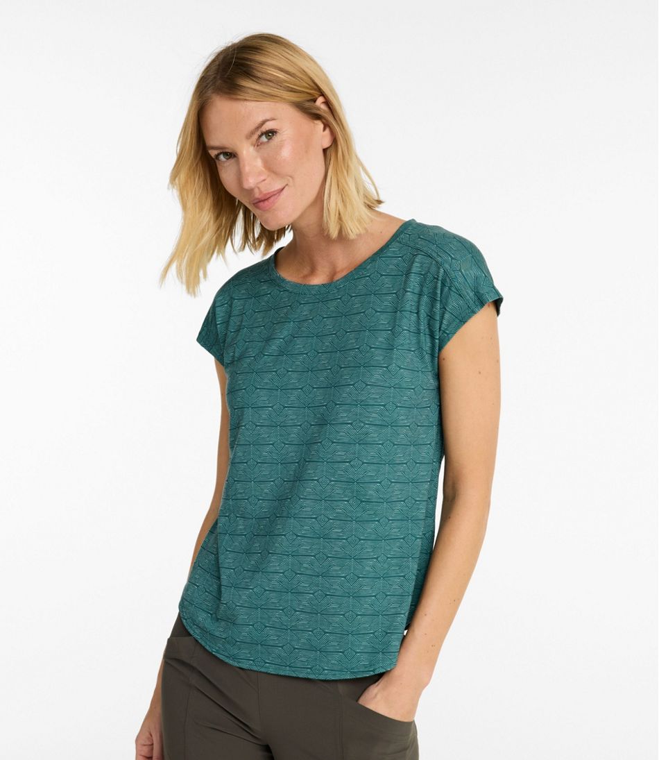 L.L.Bean | Women's Streamside Tee, Short-Sleeve Ruched Crew Print