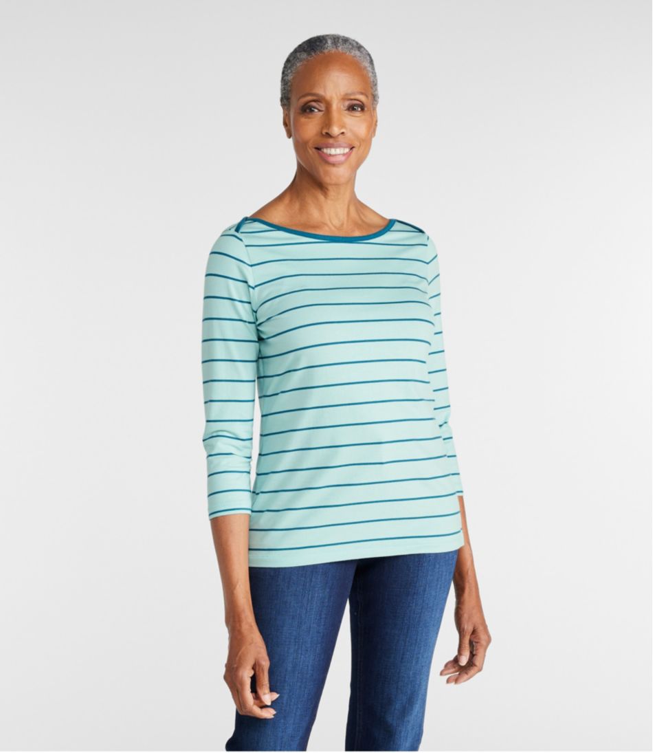 L.L.Bean | Women's Soft Stretch Supima-Blend Tee, Three-Quarter-Sleeve Boatneck Stripe