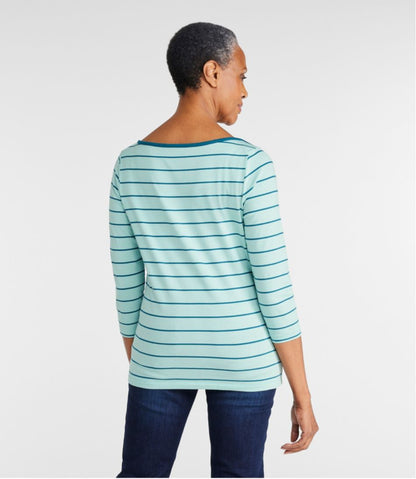 L.L.Bean | Women's Soft Stretch Supima-Blend Tee, Three-Quarter-Sleeve Boatneck Stripe