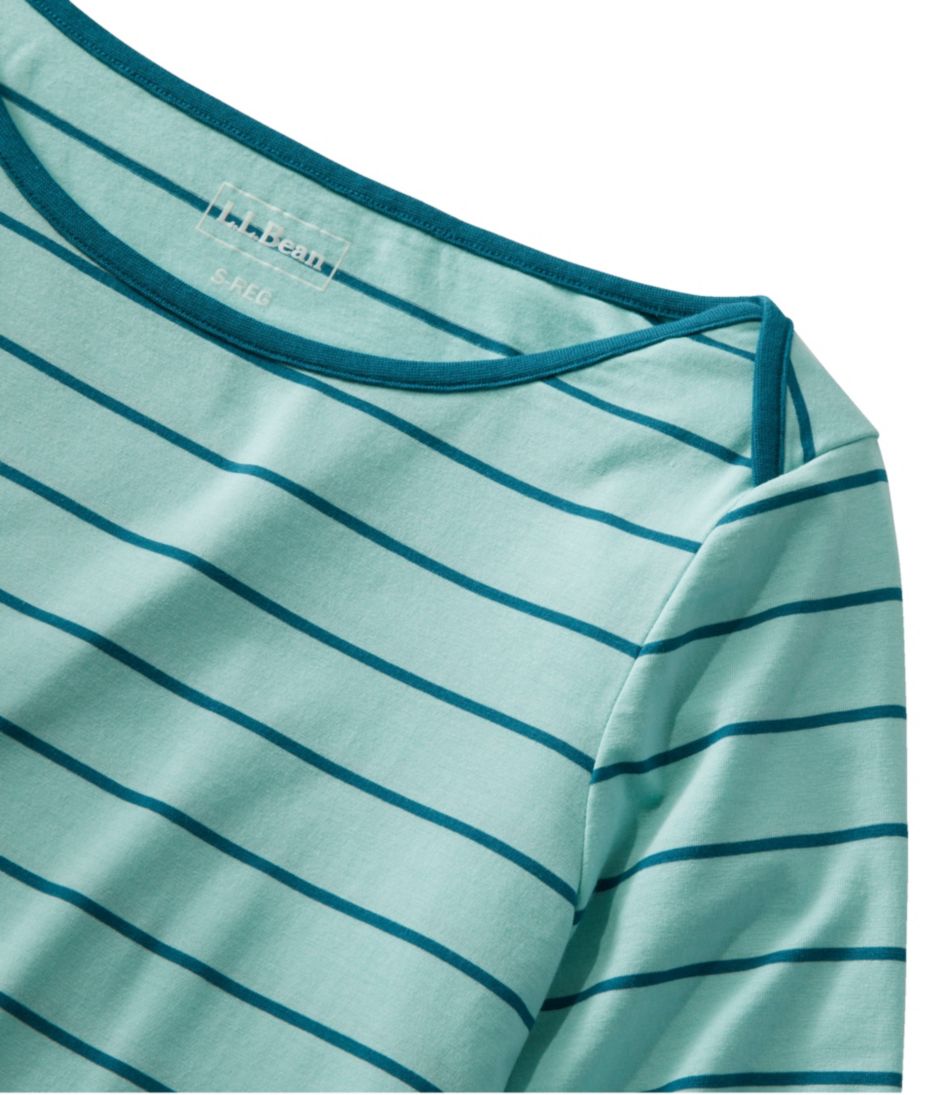 L.L.Bean | Women's Soft Stretch Supima-Blend Tee, Three-Quarter-Sleeve Boatneck Stripe
