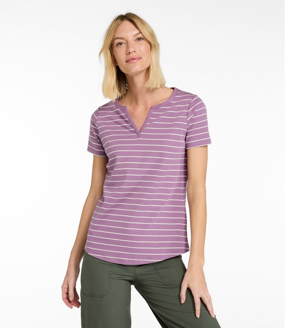 L.L.Bean | Women's L.L.Bean Tee, Short-Sleeve Notch-Neck Stripe