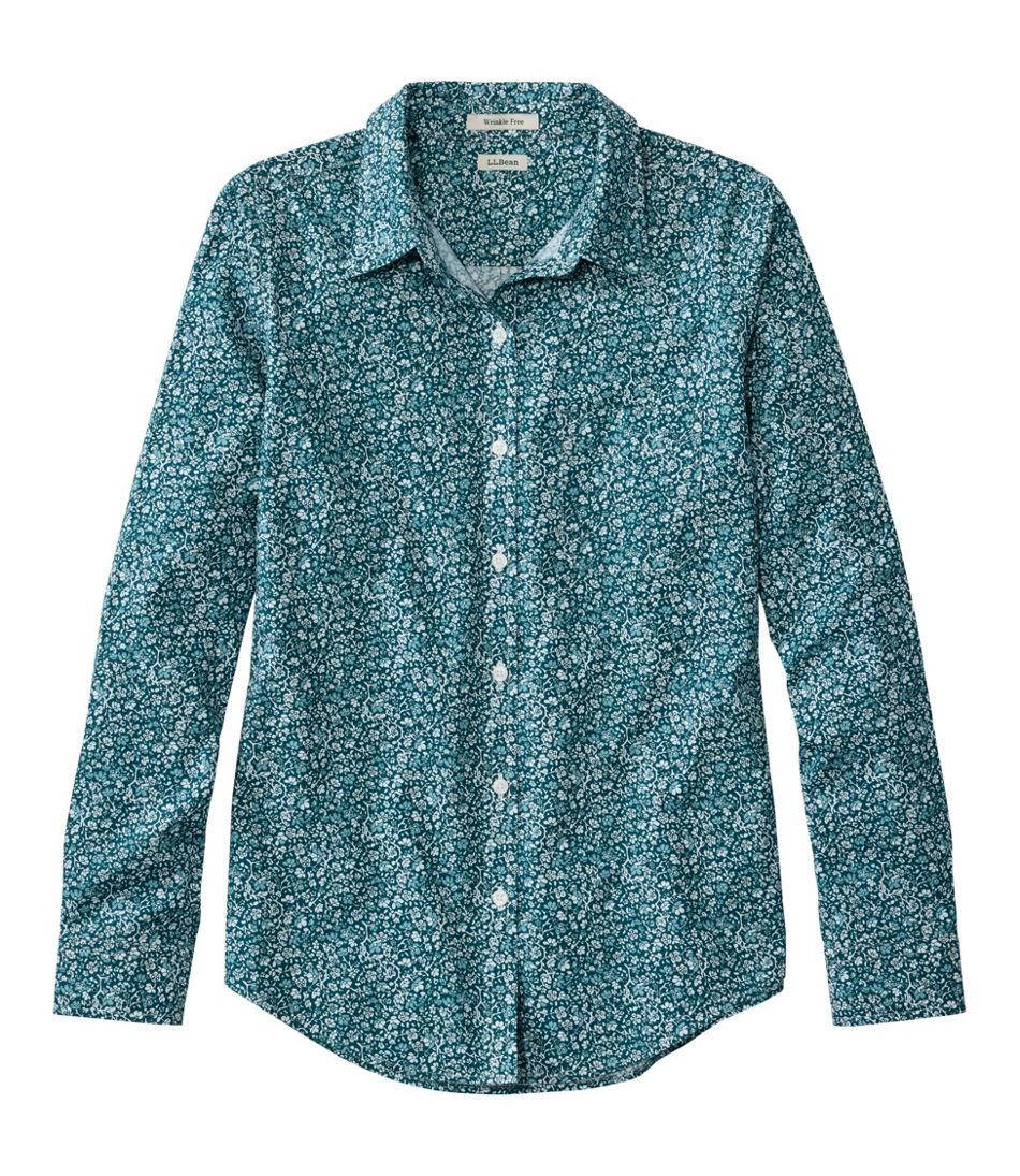 L.L.Bean | Women's Wrinkle-Free Pinpoint Oxford Shirt, Relaxed Fit Long-Sleeve Print