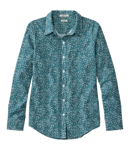 L.L.Bean | Women's Wrinkle-Free Pinpoint Oxford Shirt, Relaxed Fit Long-Sleeve Print