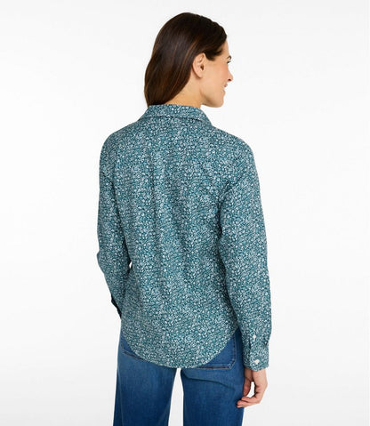 L.L.Bean | Women's Wrinkle-Free Pinpoint Oxford Shirt, Relaxed Fit Long-Sleeve Print