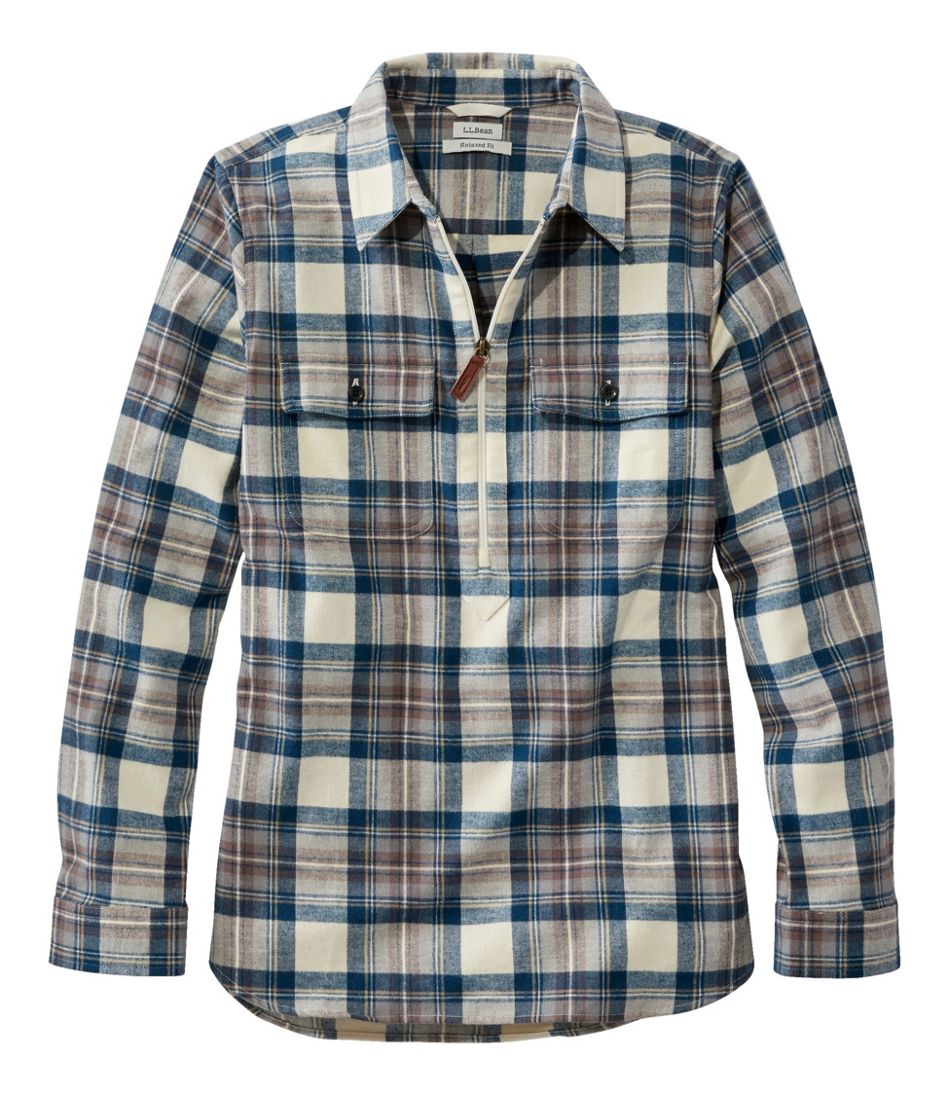 L.L.Bean | Women's Scotch Plaid Flannel Shirt, Quarter-Zip