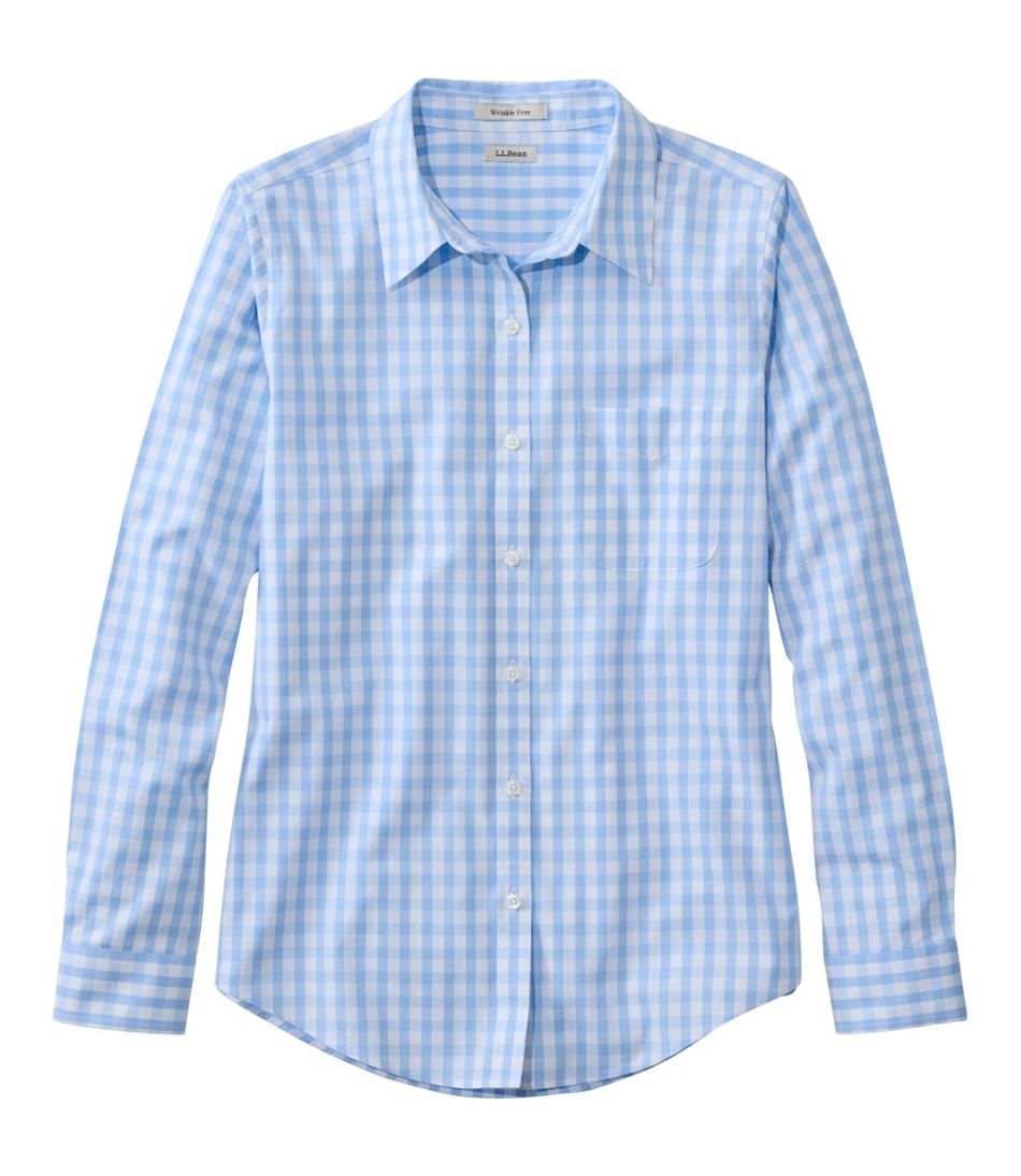 L.L.Bean | Women's Wrinkle-Free Pinpoint Oxford Shirt, Long-Sleeve Relaxed Fit Plaid