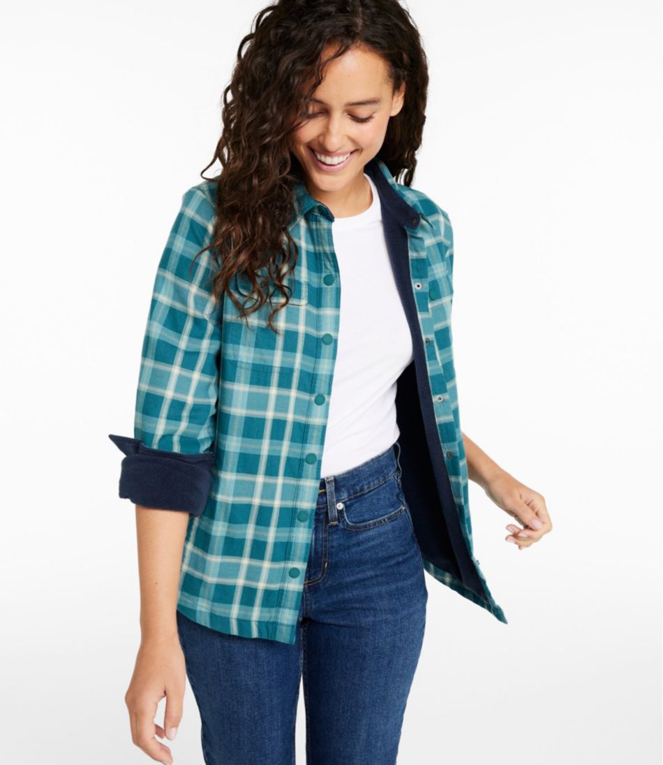 L.L.Bean | Women's Fleece-Lined Flannel Shirt, Snap-Front Plaid