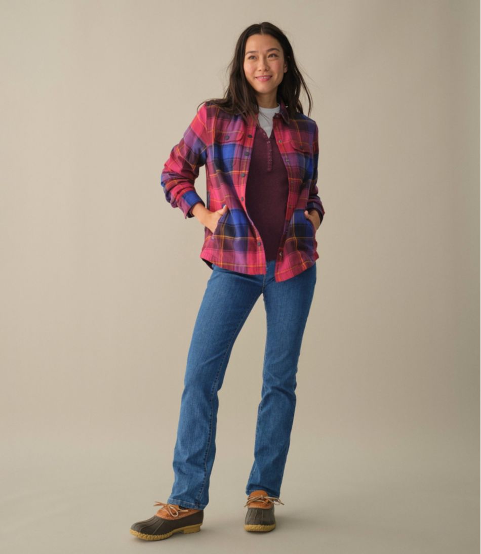 L.L.Bean | Women's Fleece-Lined Flannel Shirt, Snap-Front Plaid