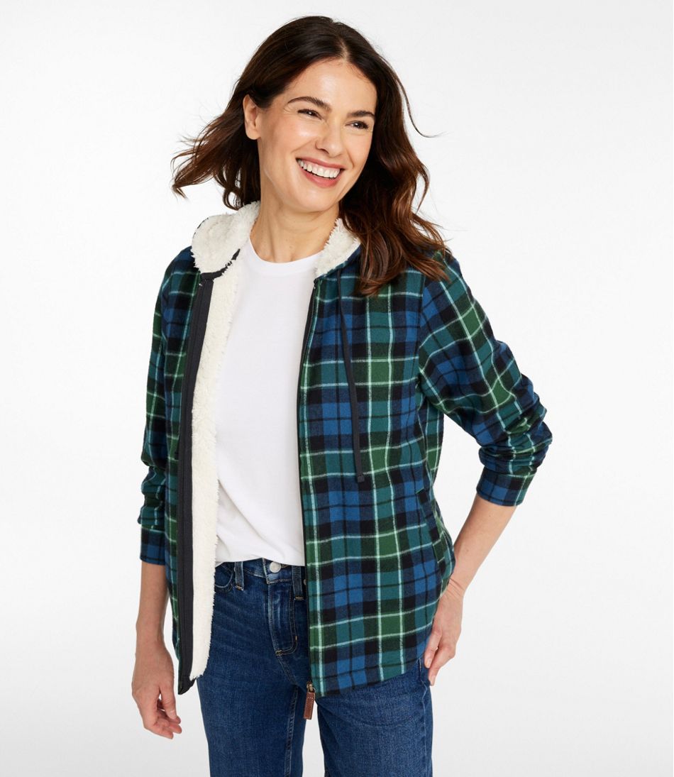 L.L.Bean | Women's Scotch Plaid Flannel Shirt, Sherpa-Lined Zip Hoodie