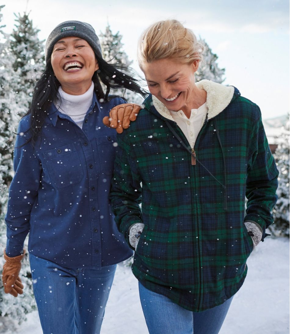 L.L.Bean | Women's Scotch Plaid Flannel Shirt, Sherpa-Lined Zip Hoodie