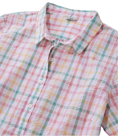 L.L.Bean | Women's Vacationland Seersucker Shirt, Short-Sleeve Popover Plaid