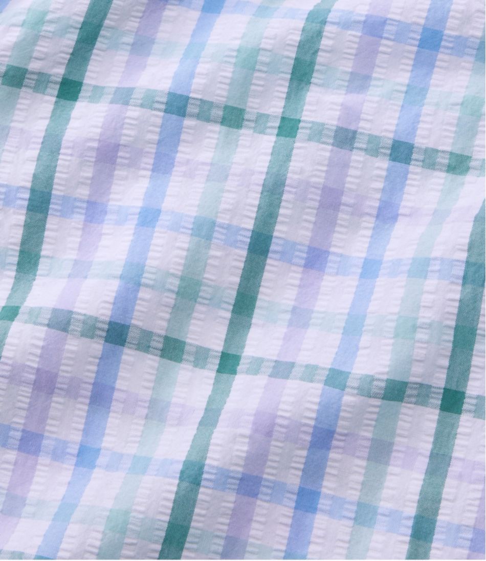 L.L.Bean | Women's Vacationland Seersucker Shirt, Short-Sleeve Popover Plaid
