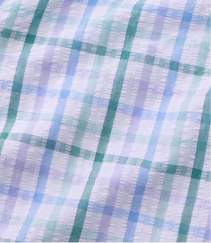 L.L.Bean | Women's Vacationland Seersucker Shirt, Short-Sleeve Popover Plaid