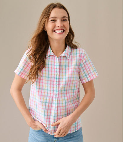 L.L.Bean | Women's Vacationland Seersucker Shirt, Short-Sleeve Popover Plaid