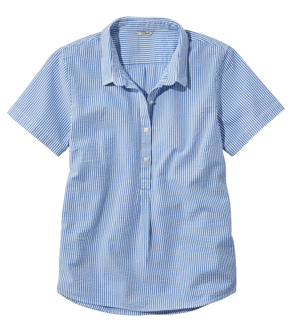 L.L.Bean | Women's Vacationland Seersucker Shirt, Short-Sleeve Popover Stripe