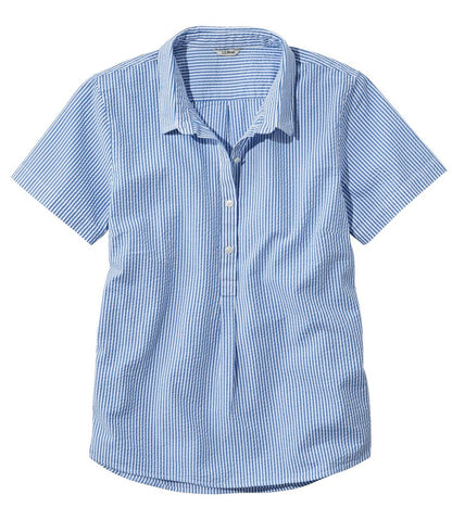 L.L.Bean | Women's Vacationland Seersucker Shirt, Short-Sleeve Popover Stripe