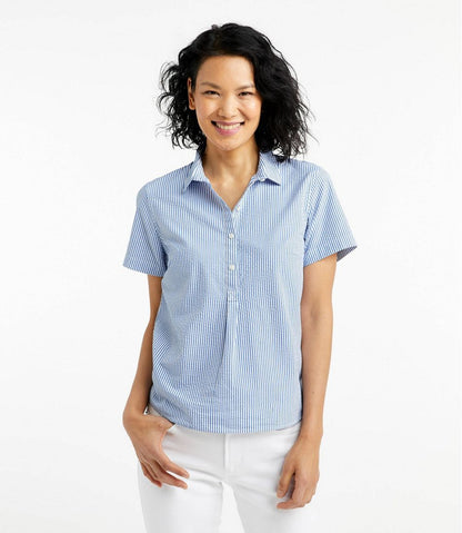 L.L.Bean | Women's Vacationland Seersucker Shirt, Short-Sleeve Popover Stripe