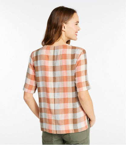 L.L.Bean | Women's Signature Linen-Blend Splitneck Shirt, Short-Sleeve