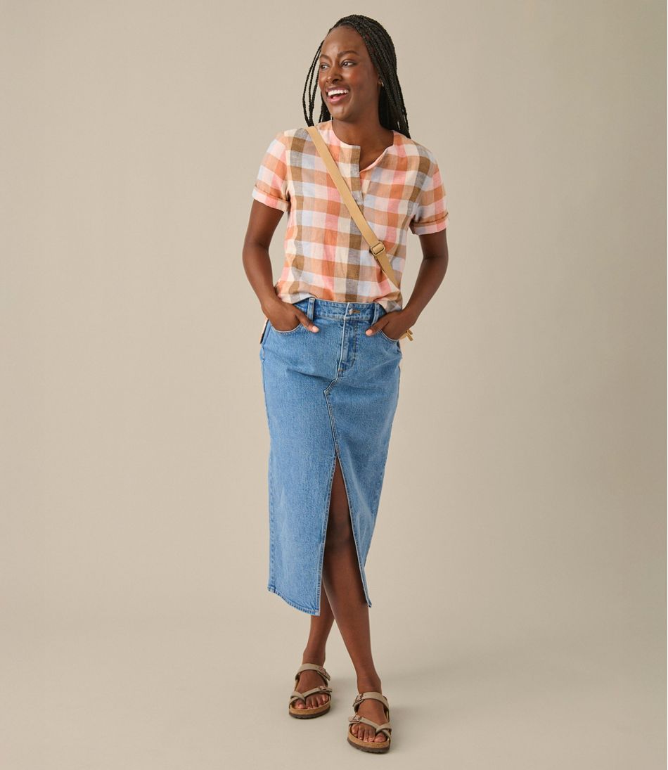 L.L.Bean | Women's Signature Linen-Blend Splitneck Shirt, Short-Sleeve
