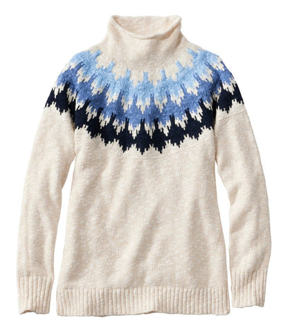 L.L.Bean | Women's Cotton Ragg Sweater, Funnelneck Pullover Fair Isle