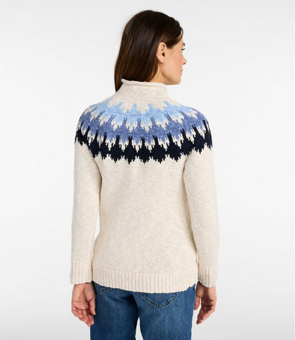 L.L.Bean | Women's Cotton Ragg Sweater, Funnelneck Pullover Fair Isle