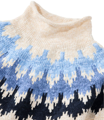 L.L.Bean | Women's Cotton Ragg Sweater, Funnelneck Pullover Fair Isle