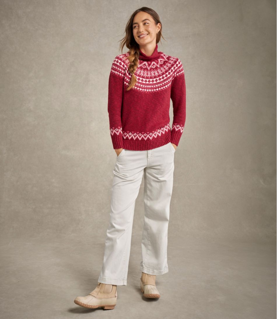 L.L.Bean | Women's Cotton Ragg Sweater, Funnelneck Pullover Fair Isle