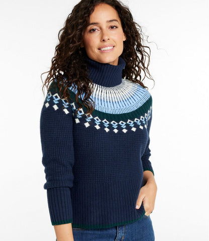 L.L.Bean | Women's SuperSoft Waffle Sweater, Turtleneck Fair Isle
