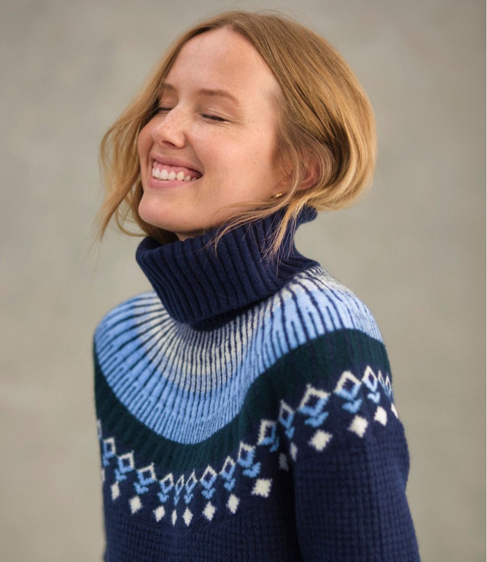 L.L.Bean | Women's SuperSoft Waffle Sweater, Turtleneck Fair Isle