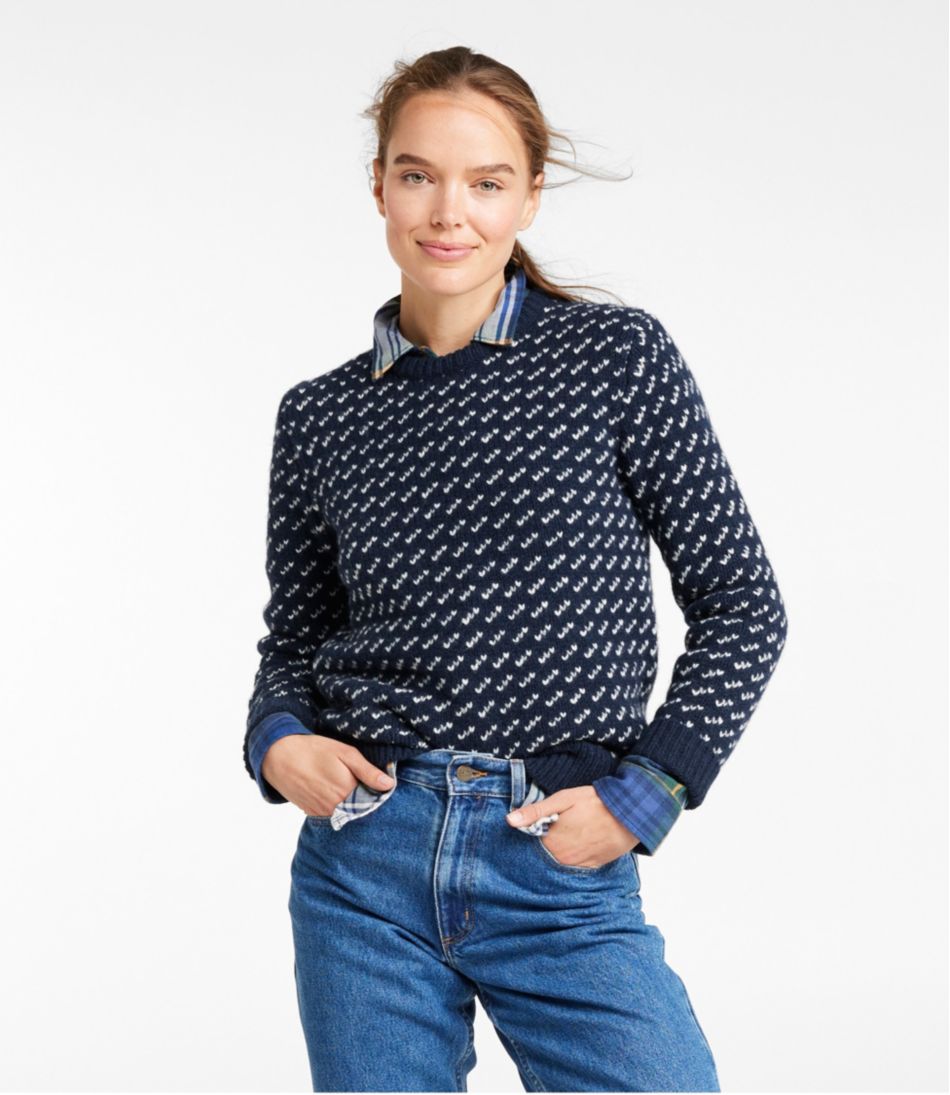 L.L.Bean | Women's Bean's Classic Ragg Wool Sweater, Crewneck Bird's-Eye