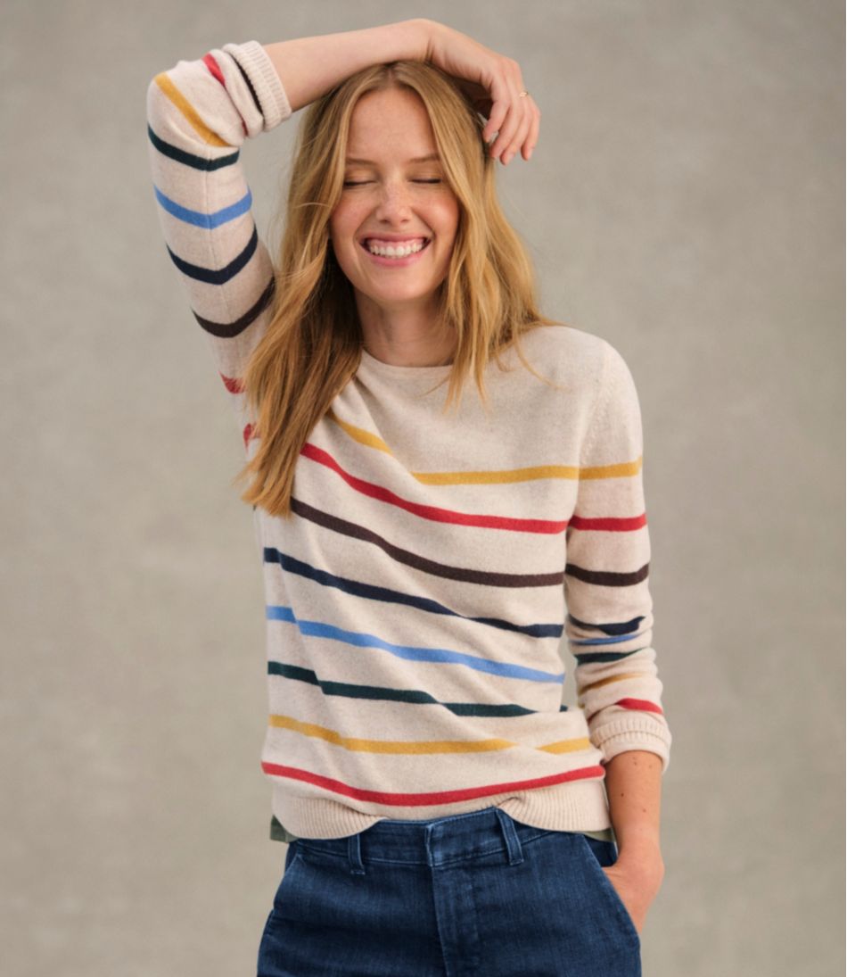 L.L.Bean | Women's Classic Cashmere Sweater, Crewneck Stripe