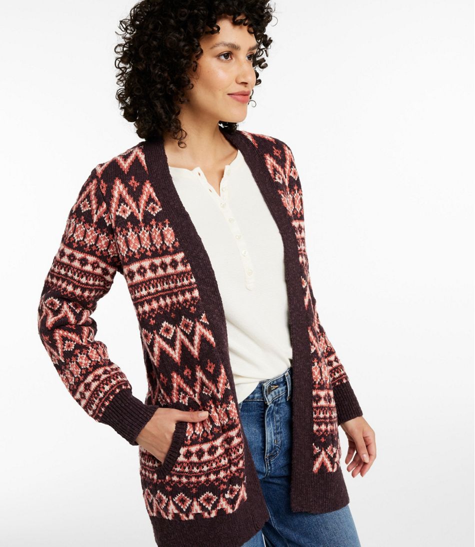 L.L.Bean | Women's Cotton Ragg Sweater, Open Cardigan Fair Isle