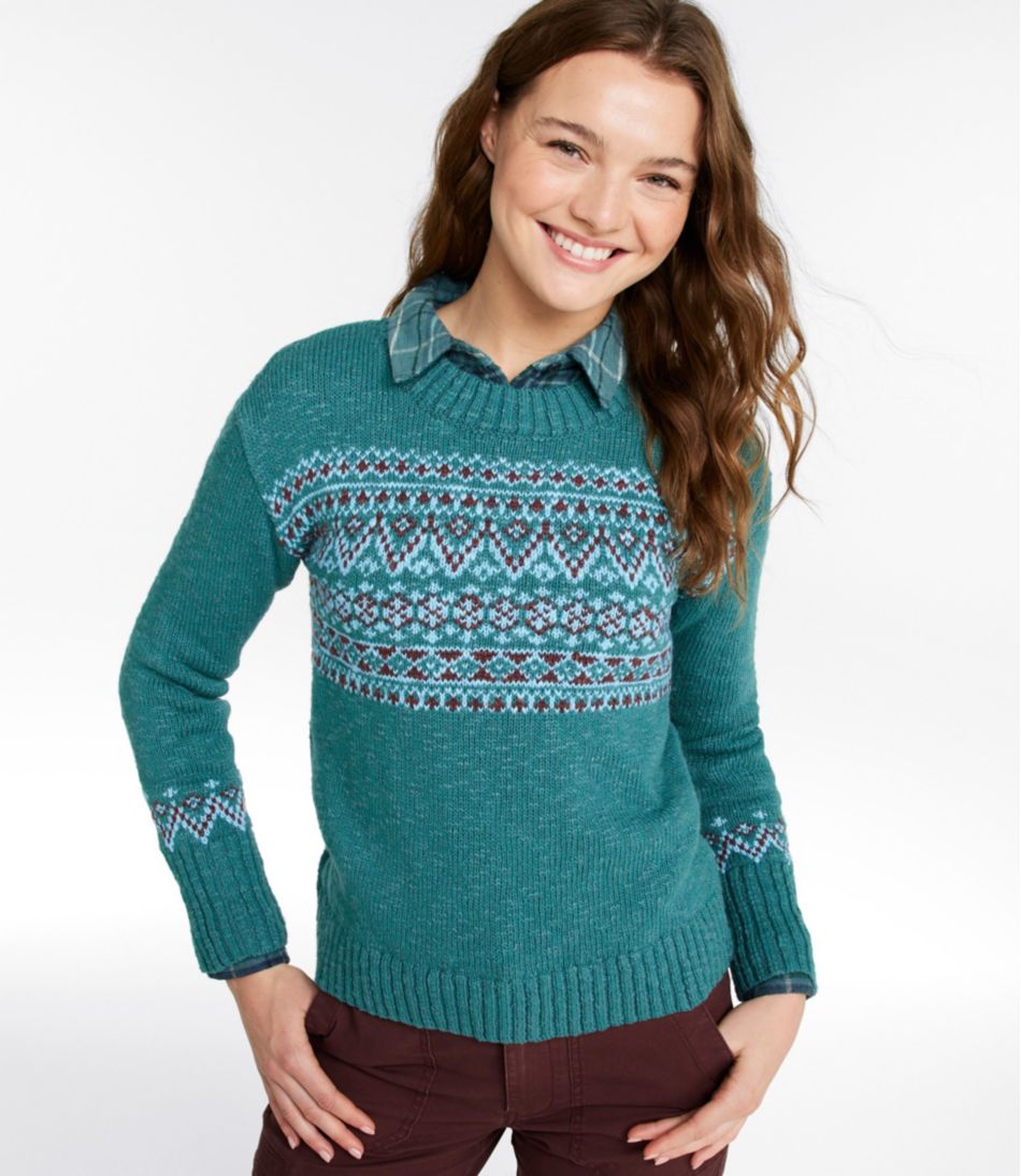 L.L.Bean | Women's Cotton Ragg Sweater, Crewneck Fair Isle