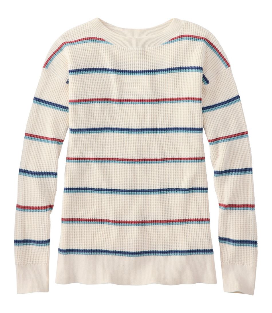 L.L.Bean | Women's Sunwashed Waffle Sweater, Pullover Stripe