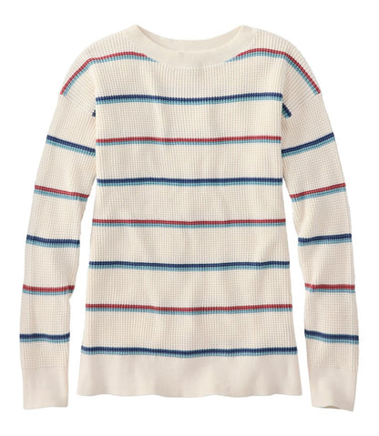 L.L.Bean | Women's Sunwashed Waffle Sweater, Pullover Stripe
