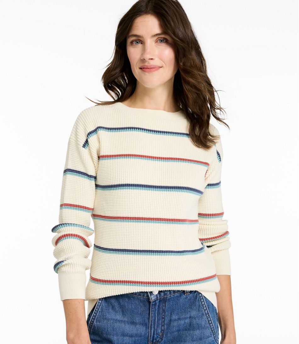 L.L.Bean | Women's Sunwashed Waffle Sweater, Pullover Stripe